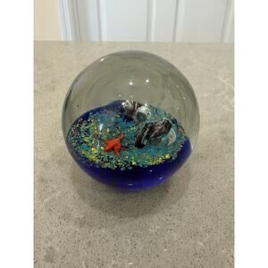 Art Glass Sphere Starfish Seashells Aquarium Paperweight 3”